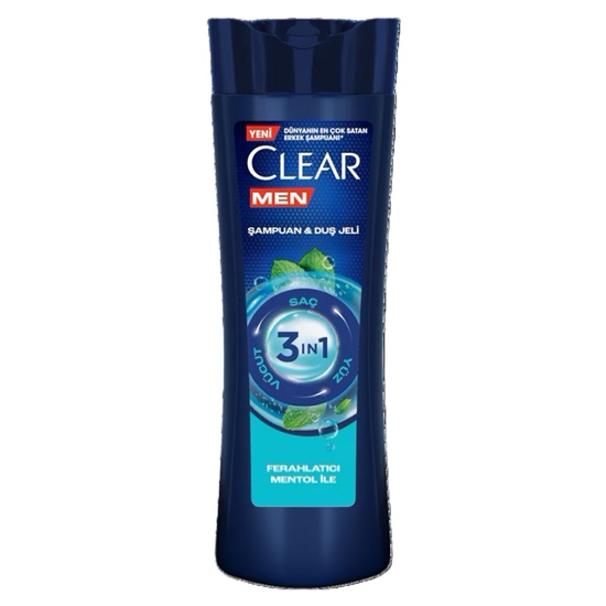 Clear Men 3 in 1 Şampuan & Duş Jeli Ferahlatıcı Mentol 350 ml.